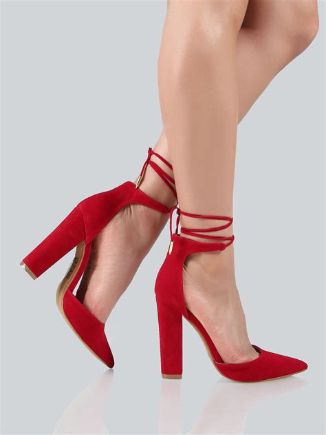 red closed toe high heels.